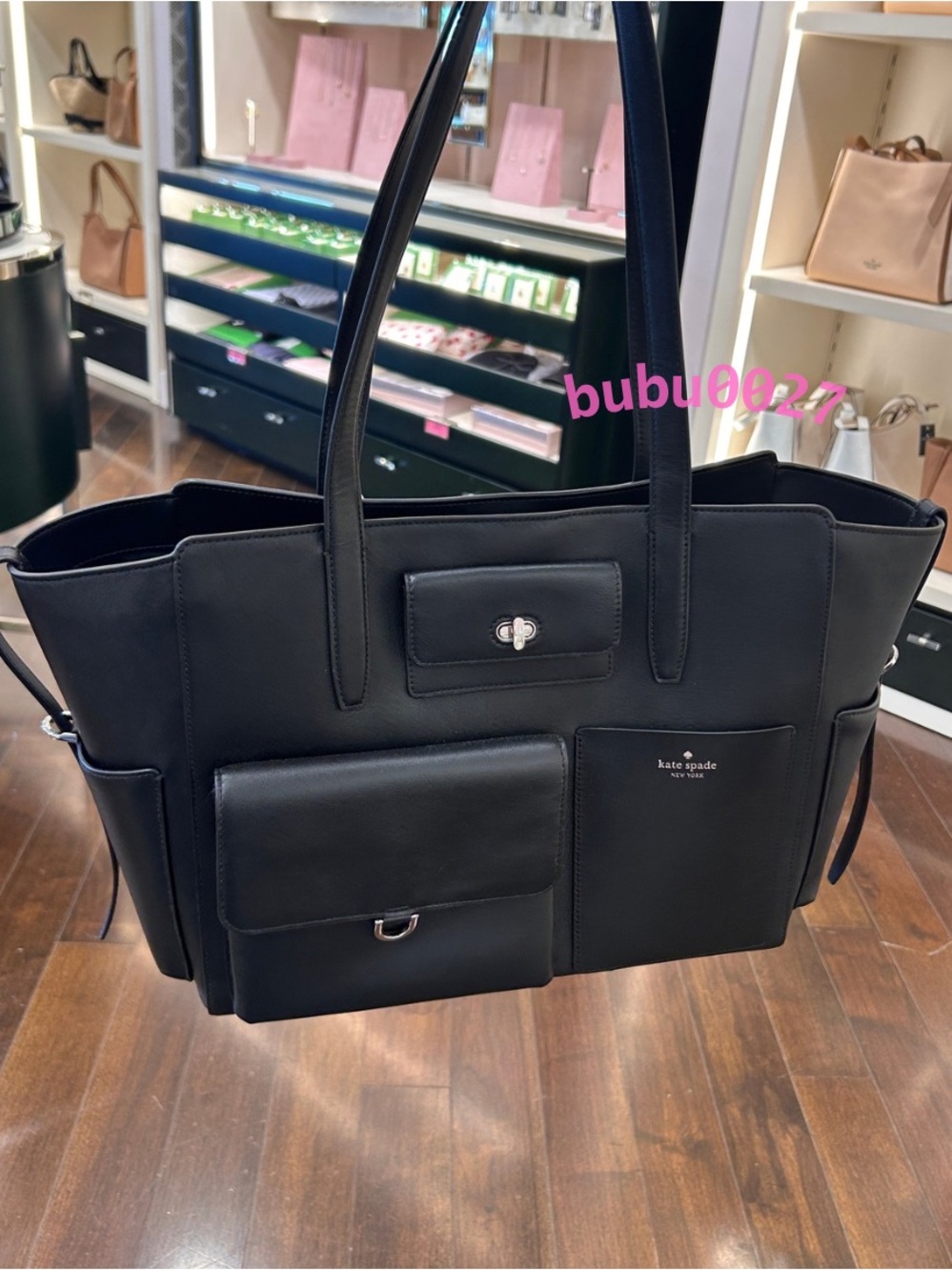 NWT♠️Kate Spade Cargo Tote Black KN664 Large Leather Bag Fit 15" Laptop Work
